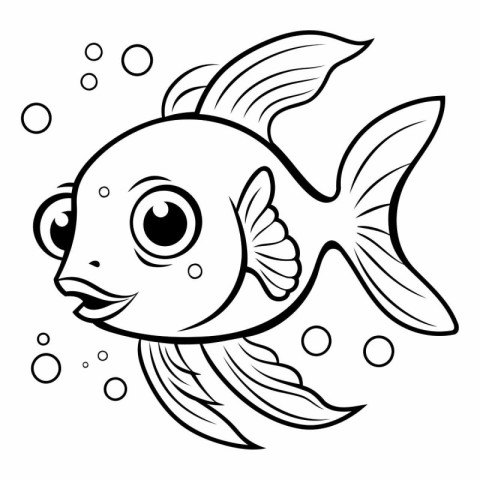 Black and White Cartoon Illustration of Cute Fish Animal for Col