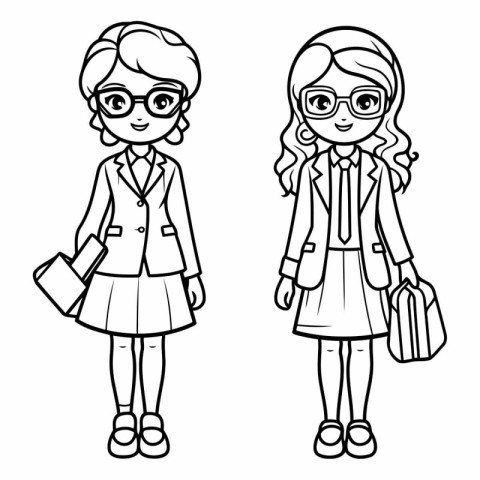 Coloring book for children: schoolgirl and schoolgirl