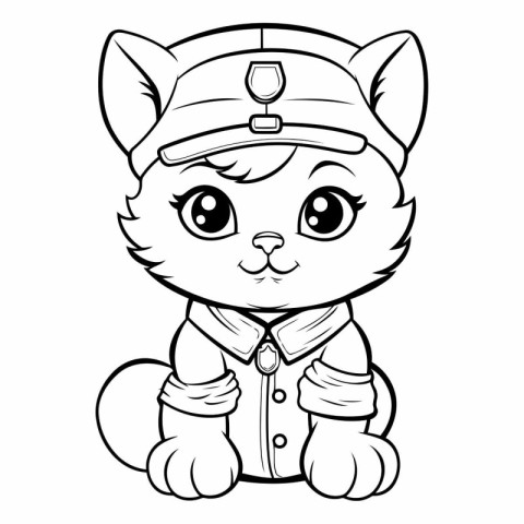 Black and White Cartoon Illustration of Cute Cat Sailor Animal C