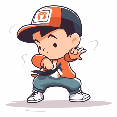 Illustration of a Little Boy Wearing a Cap and Holding a Scissor