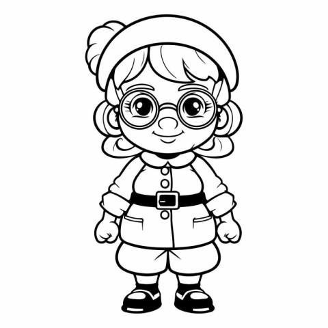 Vector illustration of Cartoon little girl with glasses. Colorin