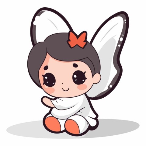 Cute little girl in butterfly costume. Vector cartoon character