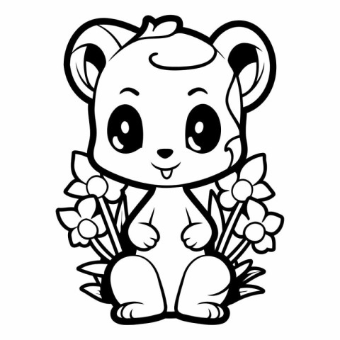 Black And White Cartoon Illustration of Cute Mouse Animal Charac