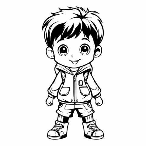 Vector illustration of Cute little boy in warm clothes for color