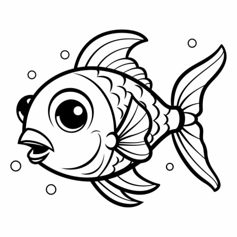 Black and White Cartoon Fish Coloring Book for Children Vector I