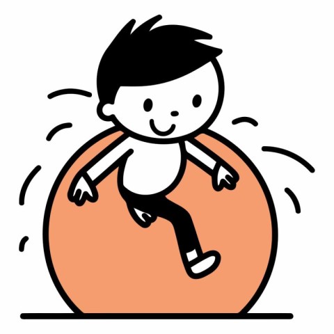 Cartoon little boy jumping in an orange ball.