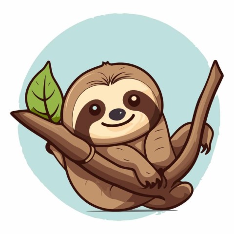 Cute cartoon sloth sitting on a branch.