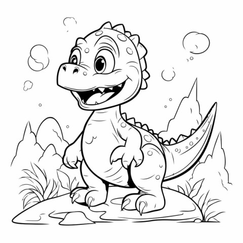 Cute Dinosaur Cartoon Mascot Character - Coloring Book Page