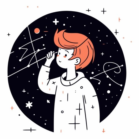 Astronaut girl in outer space in flat style.