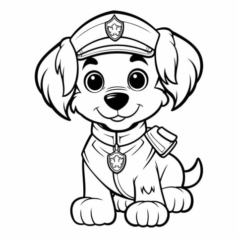 Black and White Cartoon Illustration of Cute Puppy Police Dog Co