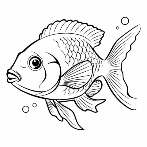 Coloring book for children: fish. Black and white vector illustr