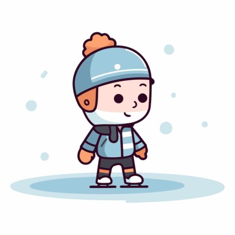 Little boy playing ice hockey. Winter sport in cartoon style.