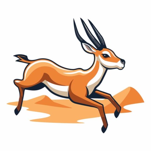 Running gazelle isolated on white background. Vector cartoon ill