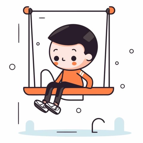 Cute little boy swinging on a swing. flat design.