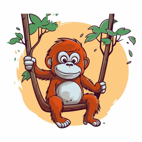 Orangutan sitting on a swing of a cartoon character.