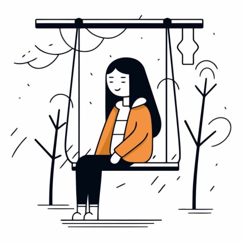 Young woman sitting on a swing in the park.