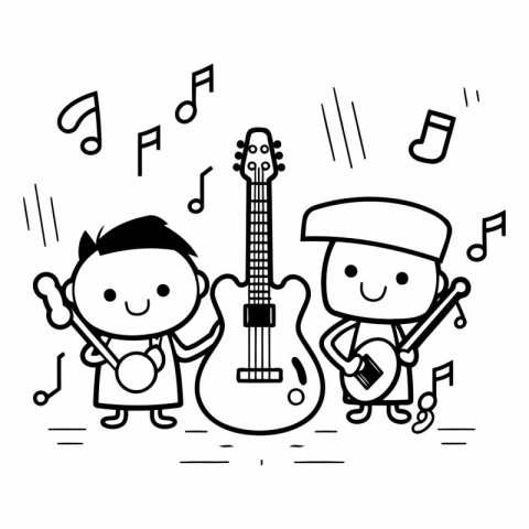 musical band playing guitar and acoustic guitar cartoon vector i