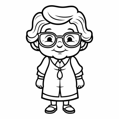 Outlined Cartoon Grandmother Wearing Glasses Vector Illustration