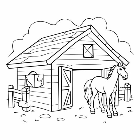 Horse in the barn. Coloring book for children.