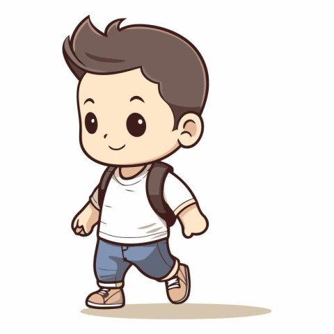 Cute little boy walking cartoon vector illustration. Isolated on