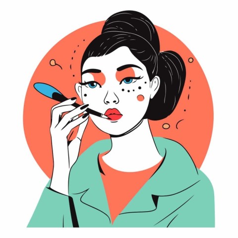 Vector illustration of a woman applying make-up with a brush.