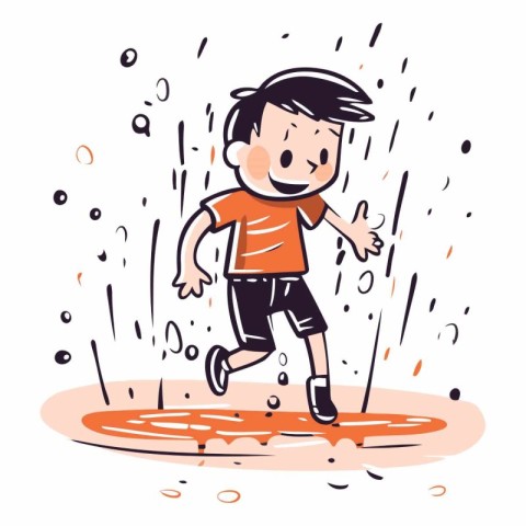 Cartoon character of a boy running in the rain.