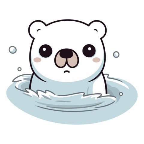 Polar bear in water. Cute cartoon character.