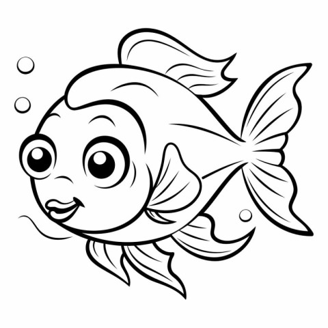 Black and White Cartoon Illustration of Cute Fish Animal Charact