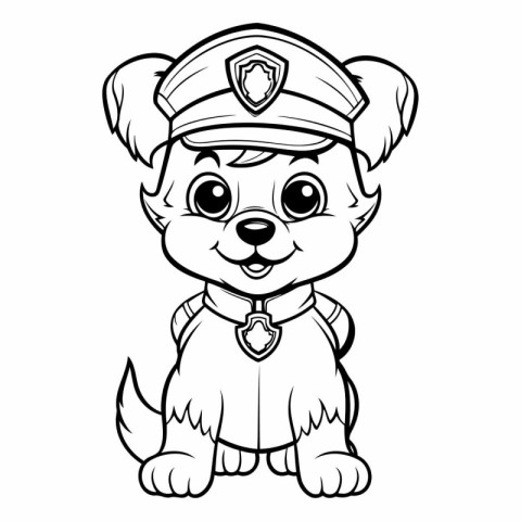 Black and White Cartoon Illustration of Cute Puppy Police Dog An