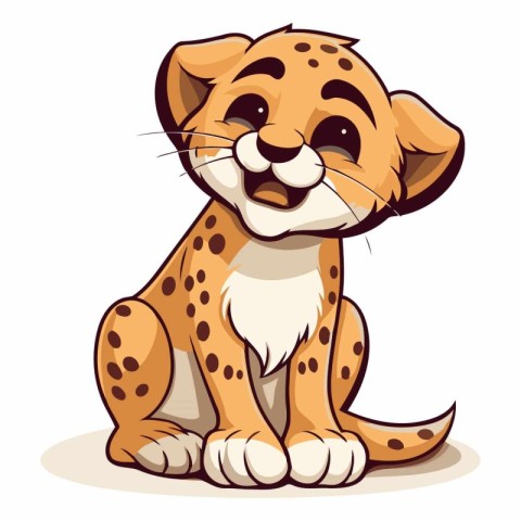 Cartoon cheetah sitting on white background.