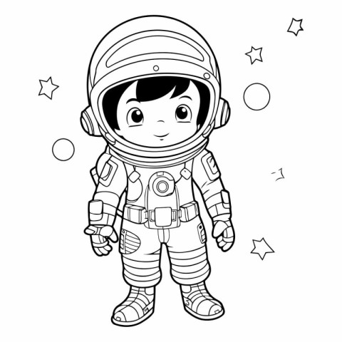 Coloring book for children: astronaut boy in spacesuit.