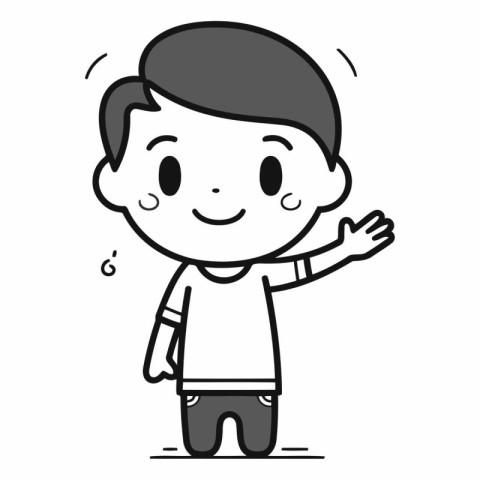 Illustration of a Kid Boy Waving His Hand - Vector Icon