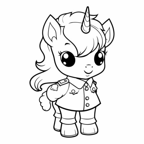 Black and White Cartoon Illustration of Cute Unicorn Fantasy Cha