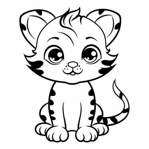 Cute Cartoon Tiger Coloring Book Page for Kids Vector Illustrati