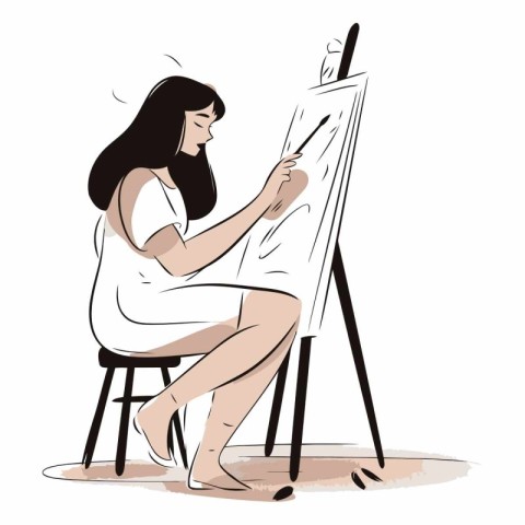Illustration of a woman painting a picture on a white background