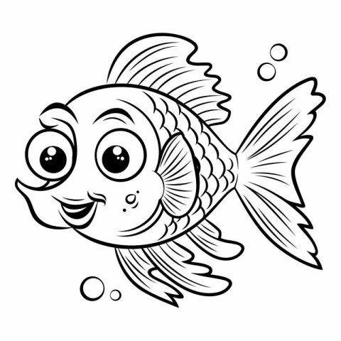 Black and White Cartoon Illustration of Cute Fish Animal Charact