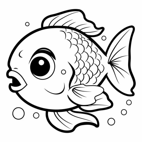 Black and White Cartoon Illustration of Cute Fish Animal Charact