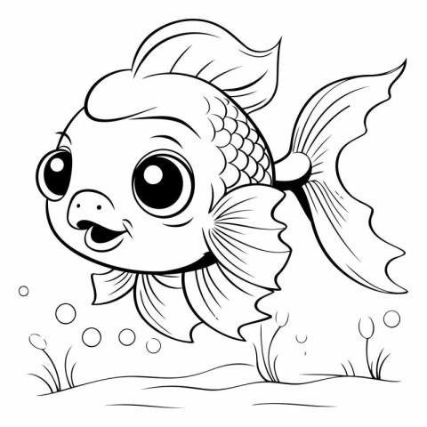 Black and White Cartoon Illustration of Cute Fish Animal Charact