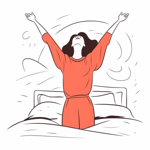 Happy woman waking up in the morning in bed.