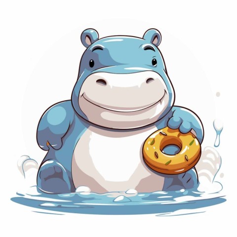 Hippo with donut in the water.