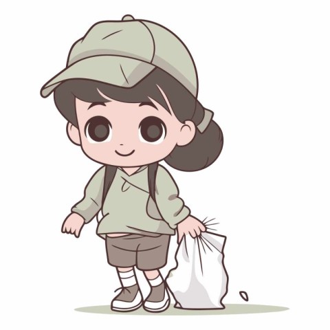 Cute little girl carrying a bag of garbage.