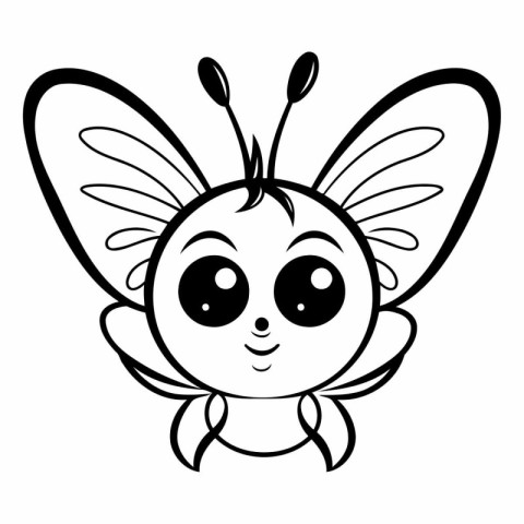 Black and white vector illustration of a cute cartoon fly. Color