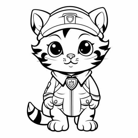 Black and White Cartoon Illustration of Cute Wildcat Animal Colo