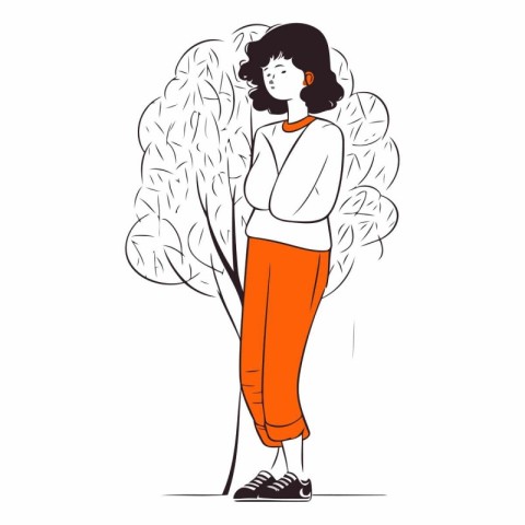 Vector illustration of a beautiful young woman in orange clothes