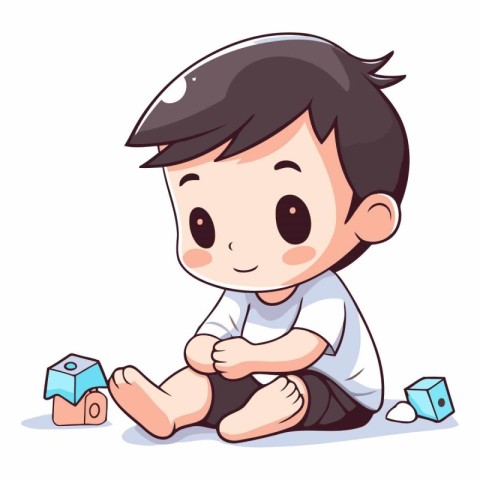 Boy playing with toy blocks of a boy playing with toys.