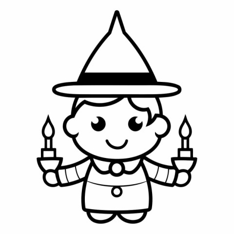 cute boy in costume of witch with candlestick vector illustratio