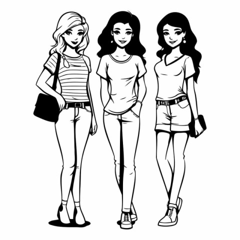 Beautiful young women in casual clothes of fashion girls.