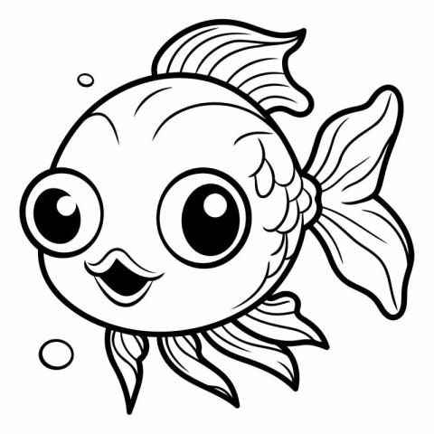 Black and White Cartoon Illustration of Cute Fish Character Colo