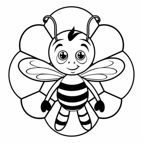 Coloring book for children: cute bee. Black and white vector ill