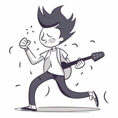 Cartoon illustration of a young man playing the electric guitar